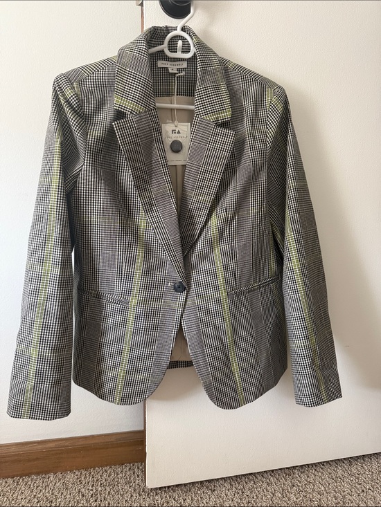Free Assembly Jackets & Blazers - The Limited Black & White Glen Plaid Blazer with Lime Accents
